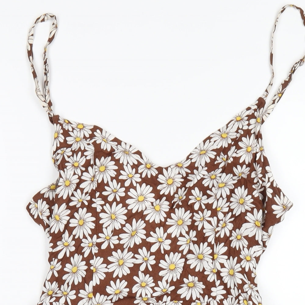 H&M Womens Brown Floral Viscose A-Line Size 10 V-Neck Pullover