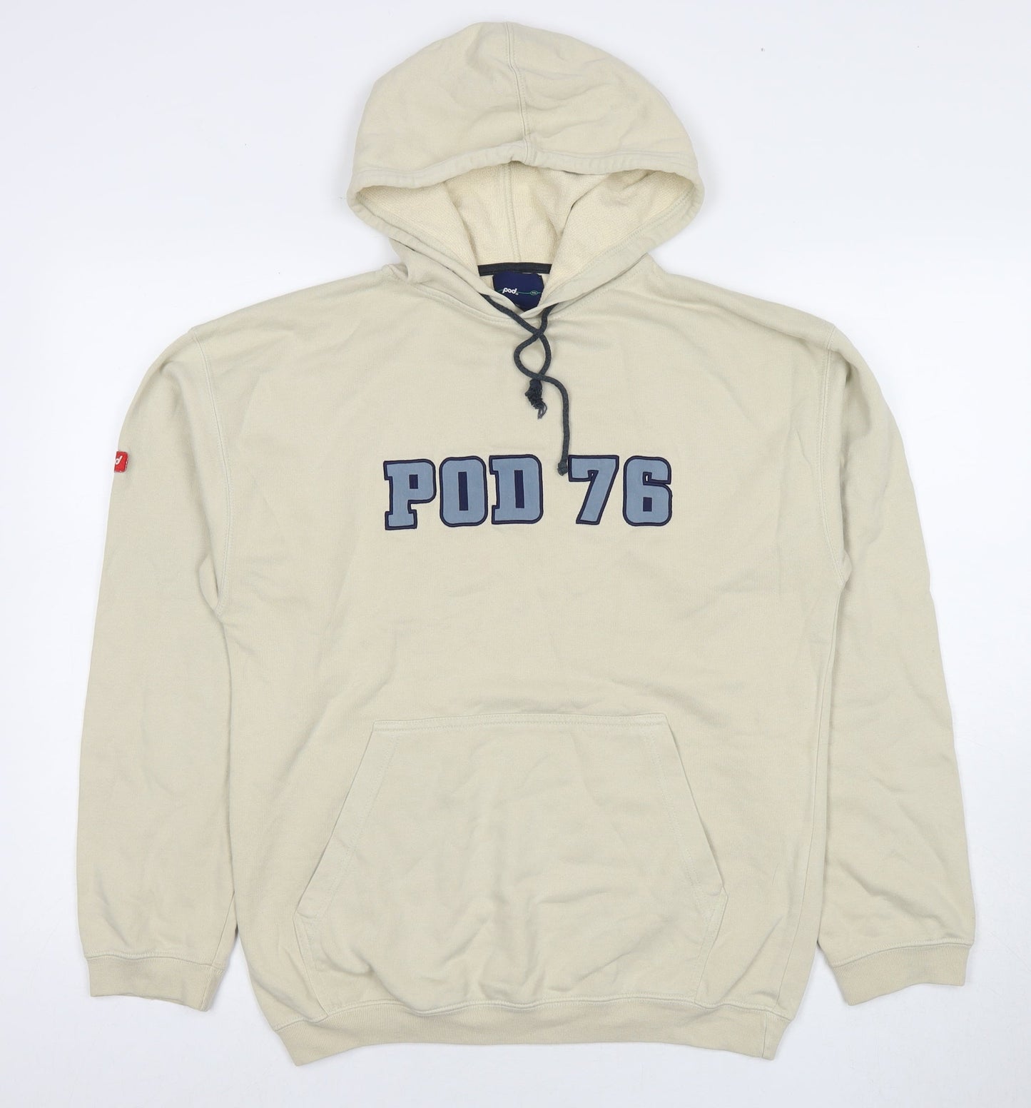 Pod Mens Beige Cotton Pullover Hoodie Size S - Logo