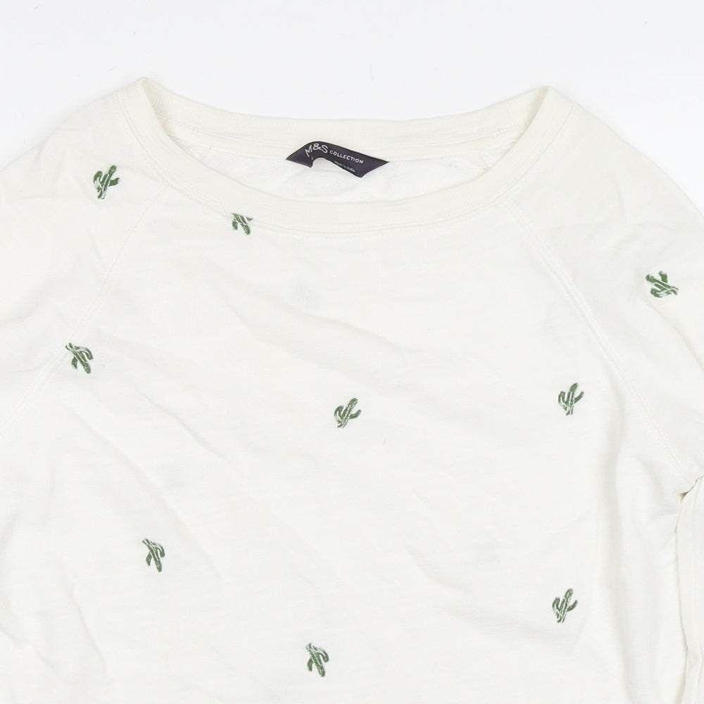 Marks and Spencer Womens White Geometric Cotton Pullover Sweatshirt Size 6 Pullover