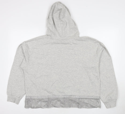 River Island Womens Grey Cotton Pullover Hoodie Size L Pullover - Jeweled Detail