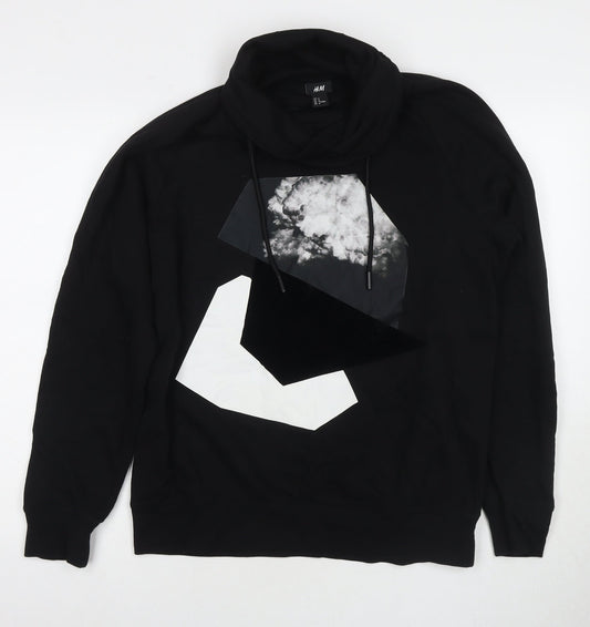 Divided by H&M Mens Black Cotton Pullover Sweatshirt Size M - Geometric Detail