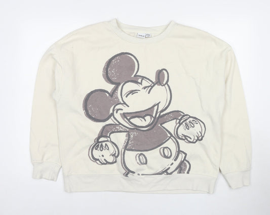 Disney Womens Ivory Cotton Pullover Sweatshirt Size 14 Pullover - Mickey Mouse Size 14-16