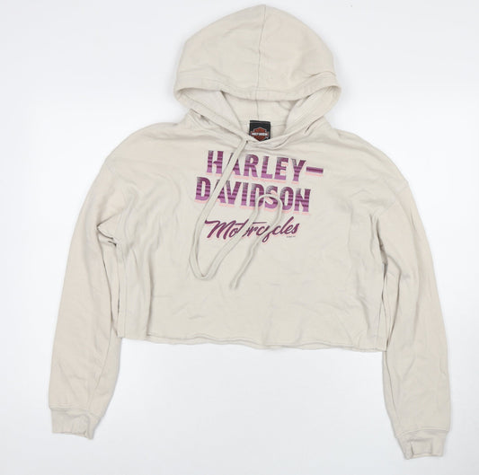 Harley-Davidson Womens Beige Cotton Pullover Hoodie Size M Pullover - Logo