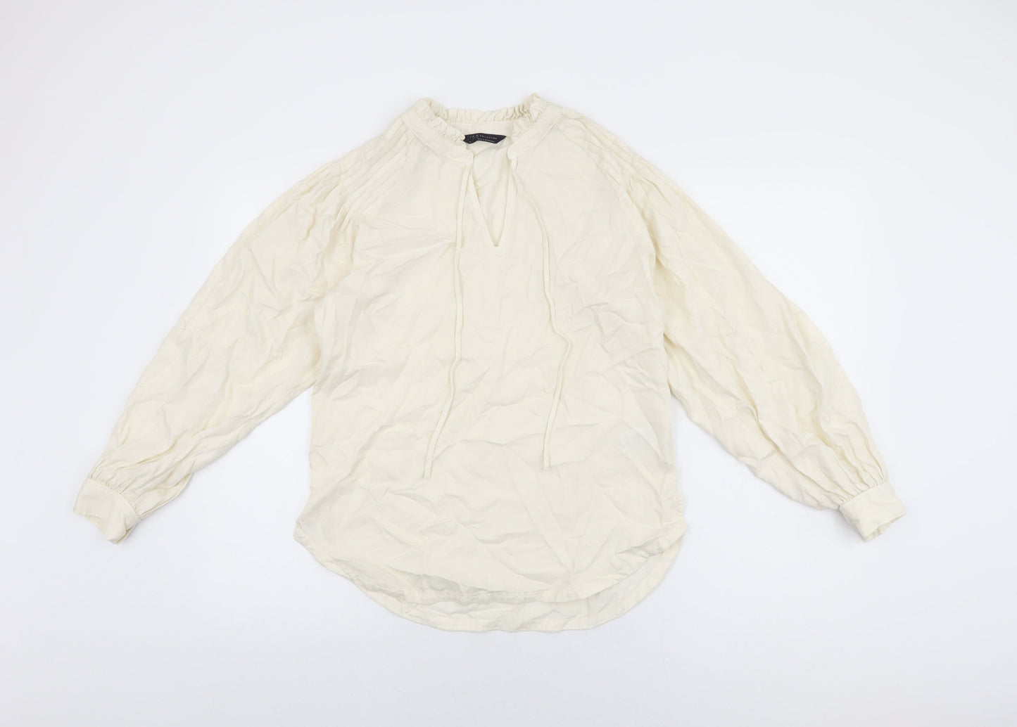 Marks and Spencer Womens Ivory Lyocell Basic T-Shirt Size 8 V-Neck