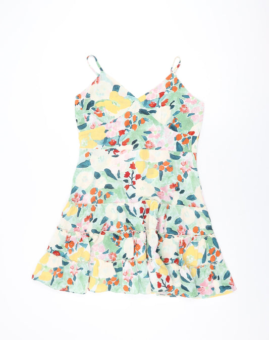 QED London Womens Multicoloured Floral Polyester Shift Size 10 V-Neck Zip
