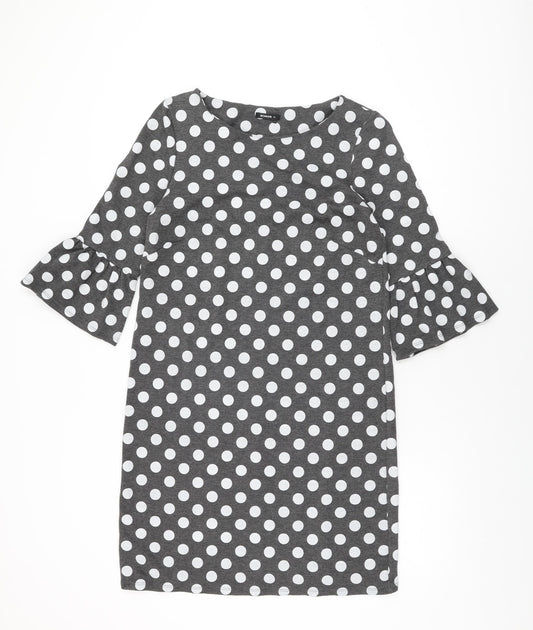Roman Womens Grey Polka Dot Polyester Shift Size 12 Round Neck Pullover