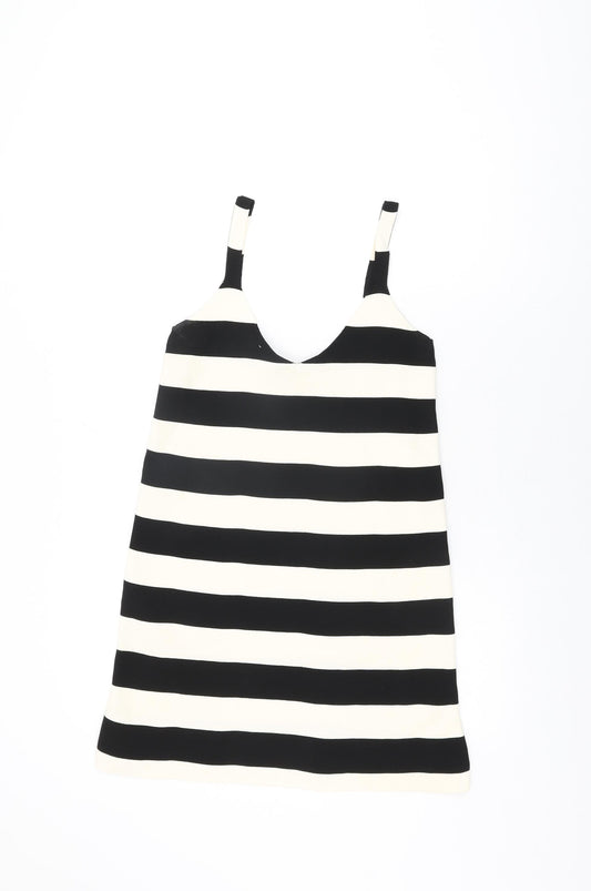 Stradivarius Womens Ivory Striped Polyester Basic T-Shirt Size XS V-Neck