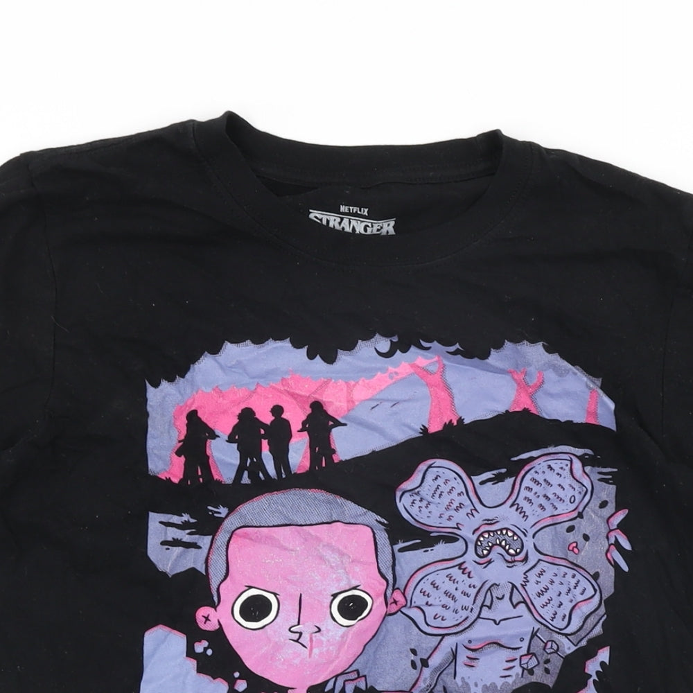 Stranger Things Womens Black Cotton Basic T-Shirt Size S Round Neck