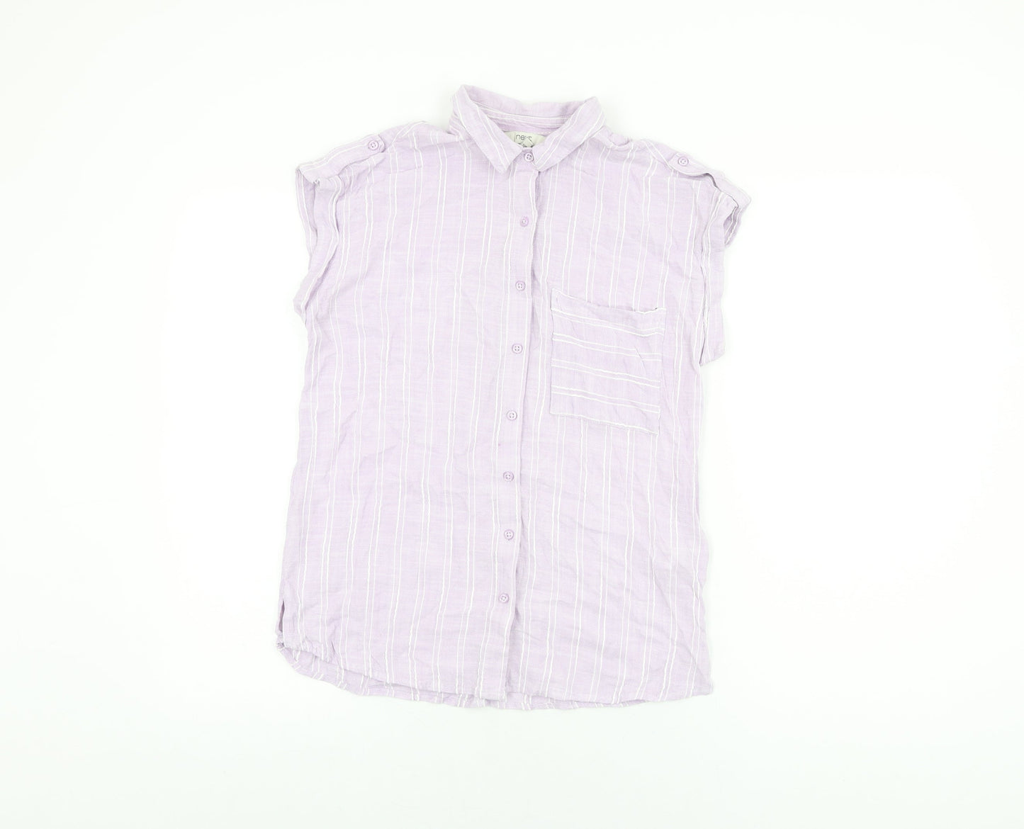 NEXT Womens Purple Striped Viscose Basic Button-Up Size 10 Collared