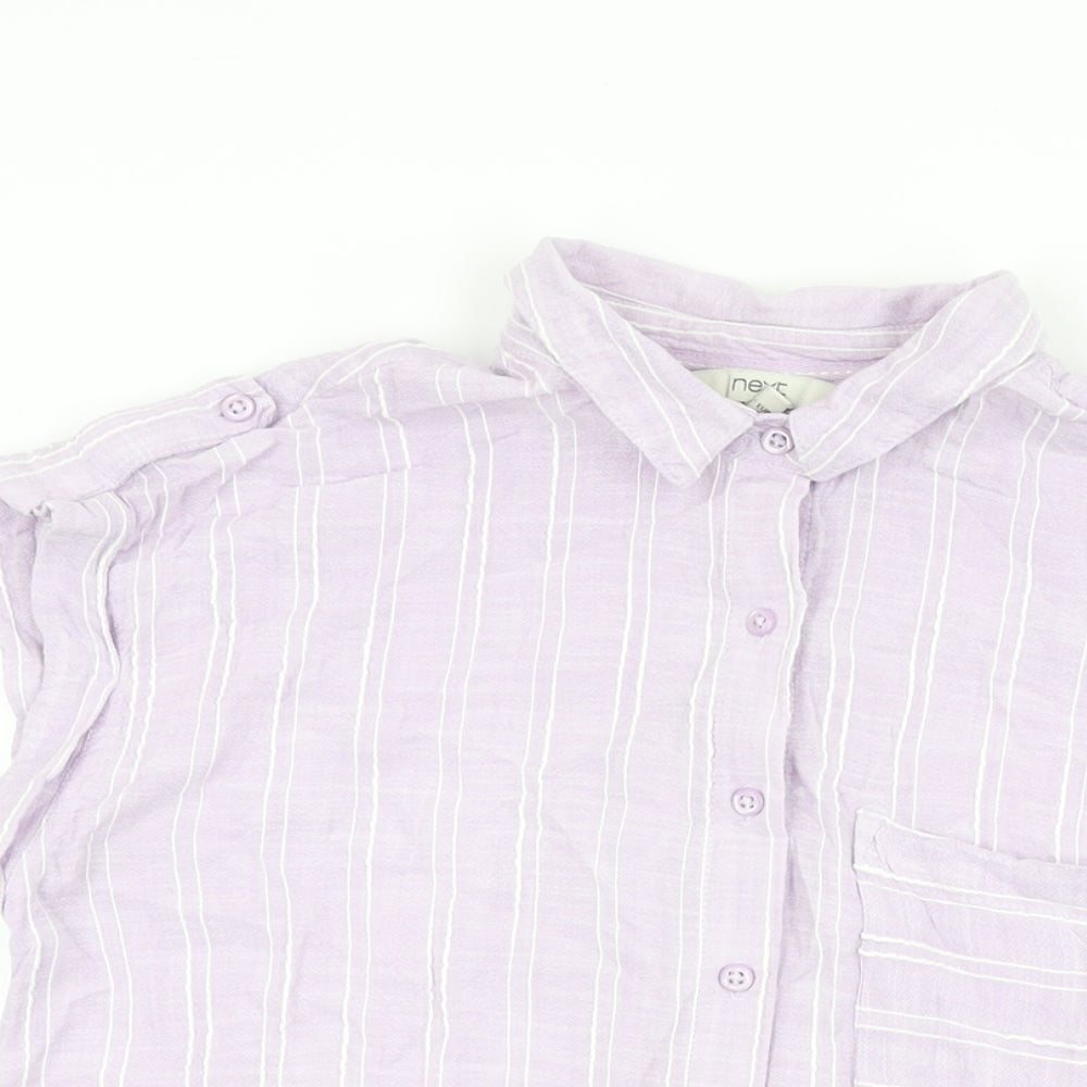 NEXT Womens Purple Striped Viscose Basic Button-Up Size 10 Collared