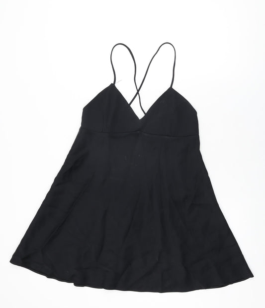 Zara Womens Black Acetate Mini Size L V-Neck Pullover