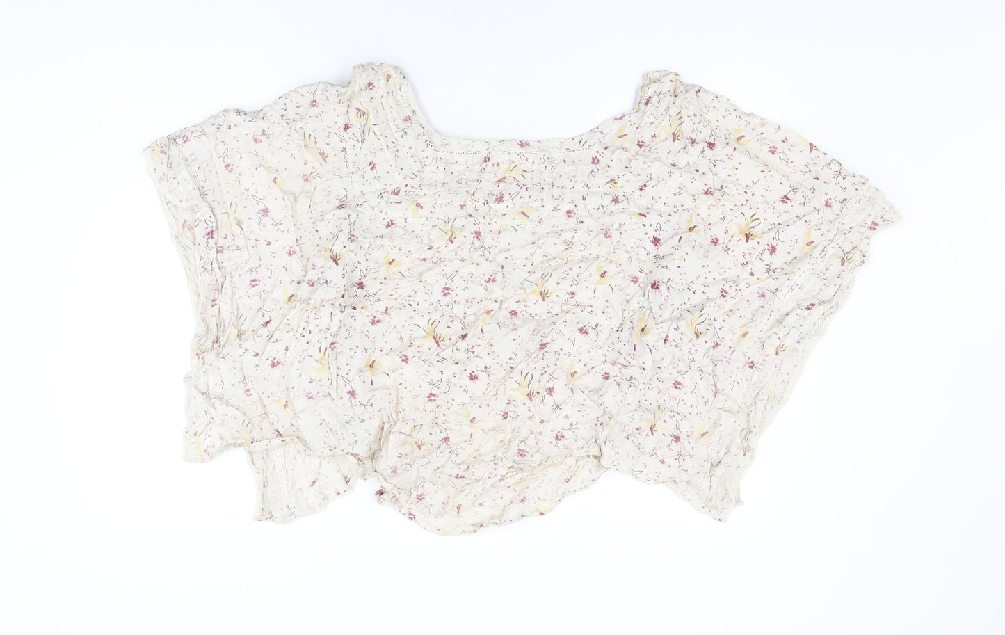 Label Lab Womens Ivory Floral Viscose Basic T-Shirt Size 10 Round Neck
