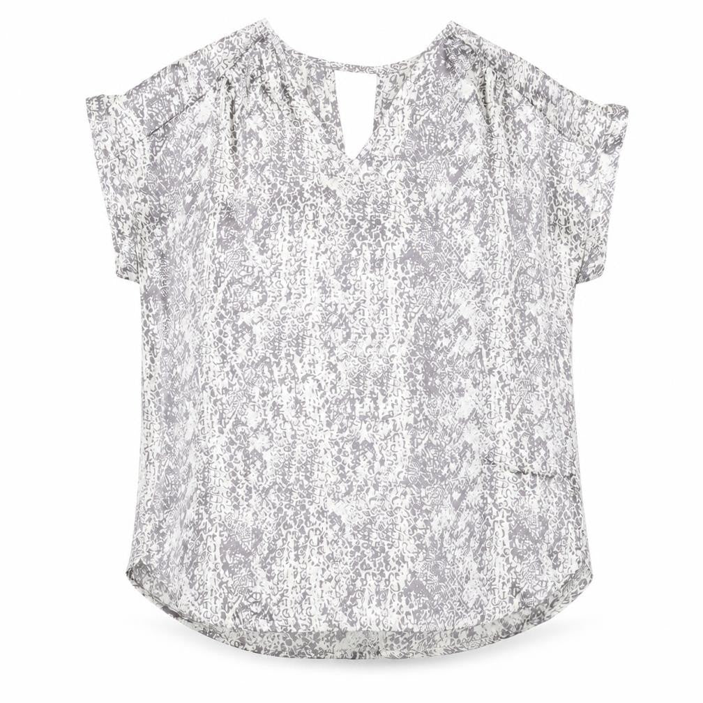 Avon Womens White Geometric Polyester Basic Blouse Size 10 V-Neck
