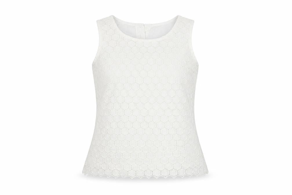 Pure Womens White Geometric Cotton Basic T-Shirt Size 8 Round Neck