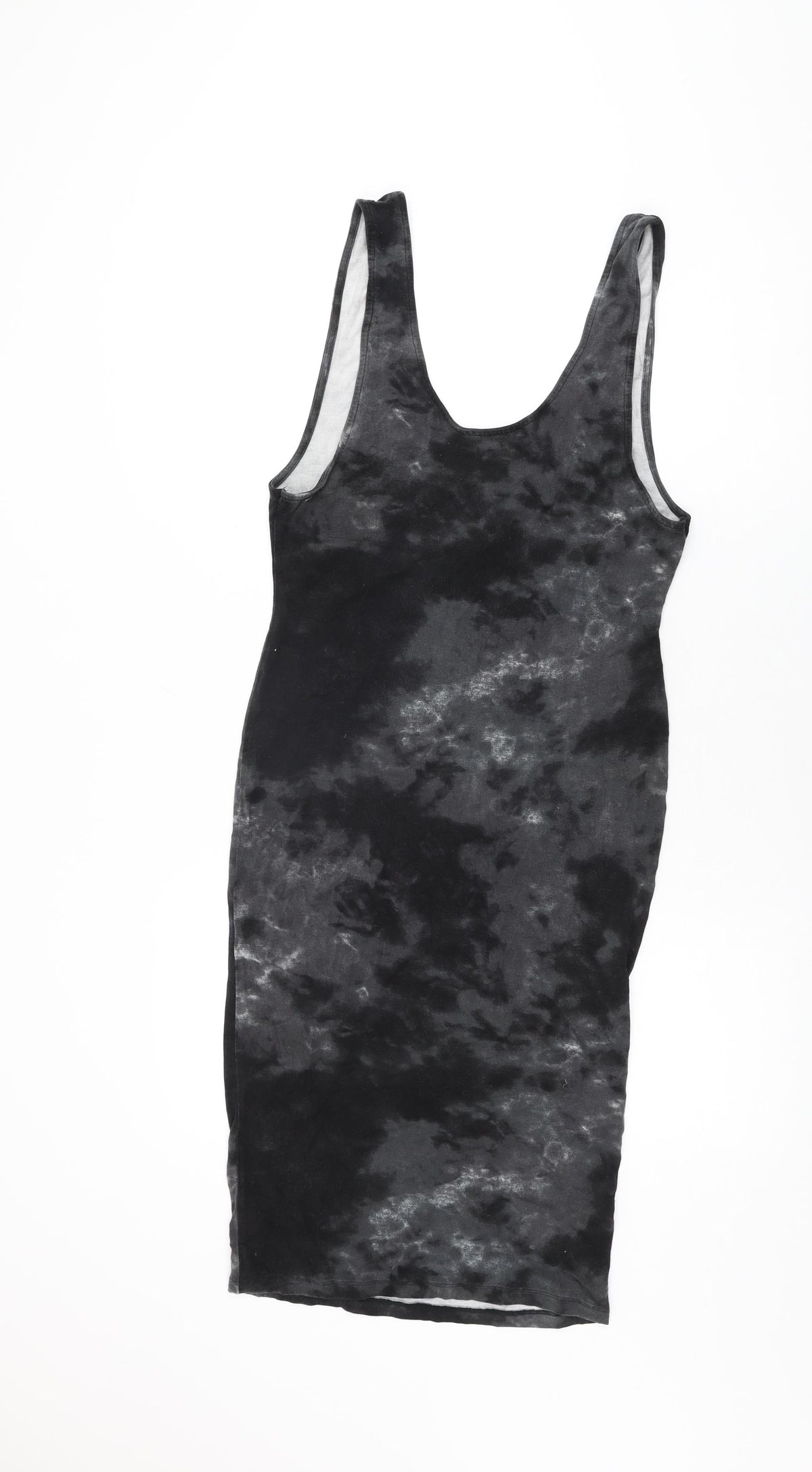Additional front view of ASOS women’s black geometric viscose bodycon, size UK 10, scoop neck pullover