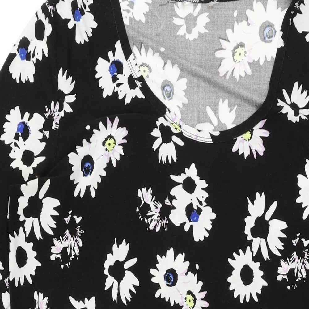 Anthology Womens Black Floral Polyester Shift Size 16 Scoop Neck Pullover