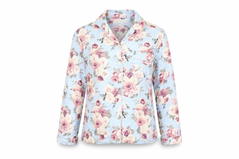 Magnolia Womens Blue Floral Polyester Top Pyjama Top Size M Button
