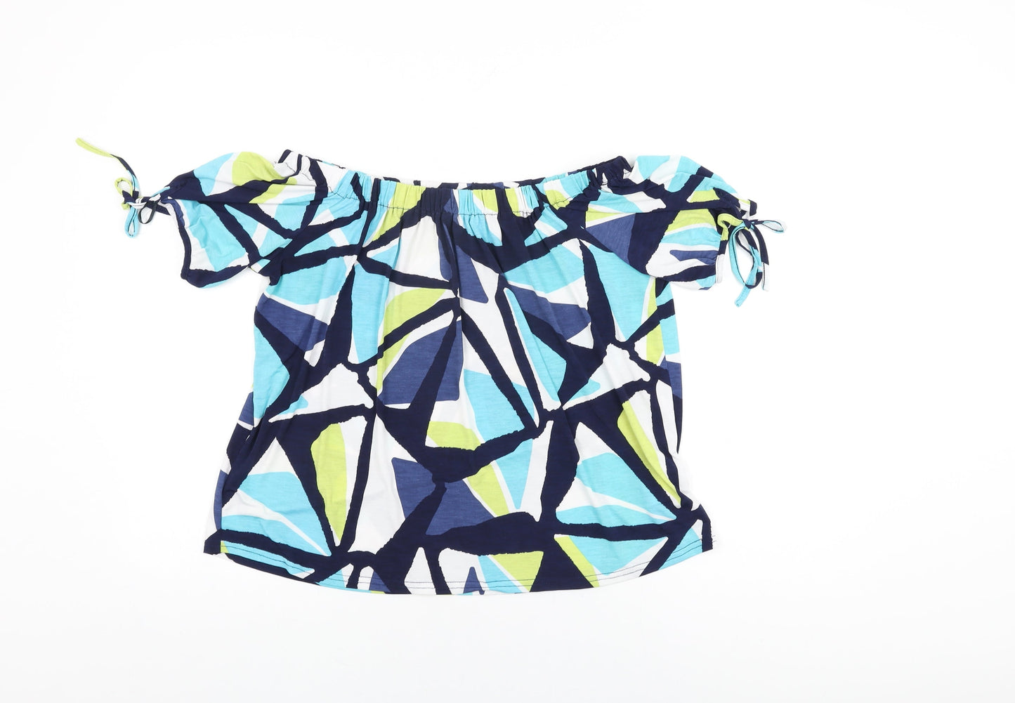 Marble Womens Multicoloured Geometric Polyester Basic T-Shirt Size S Off the Shoulder