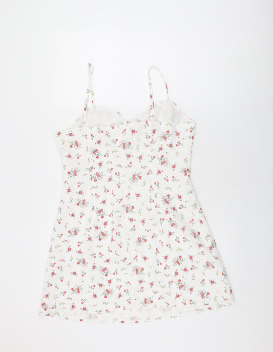 Collective The label Womens White Floral Polyester Mini Size 14 V-Neck Zip
