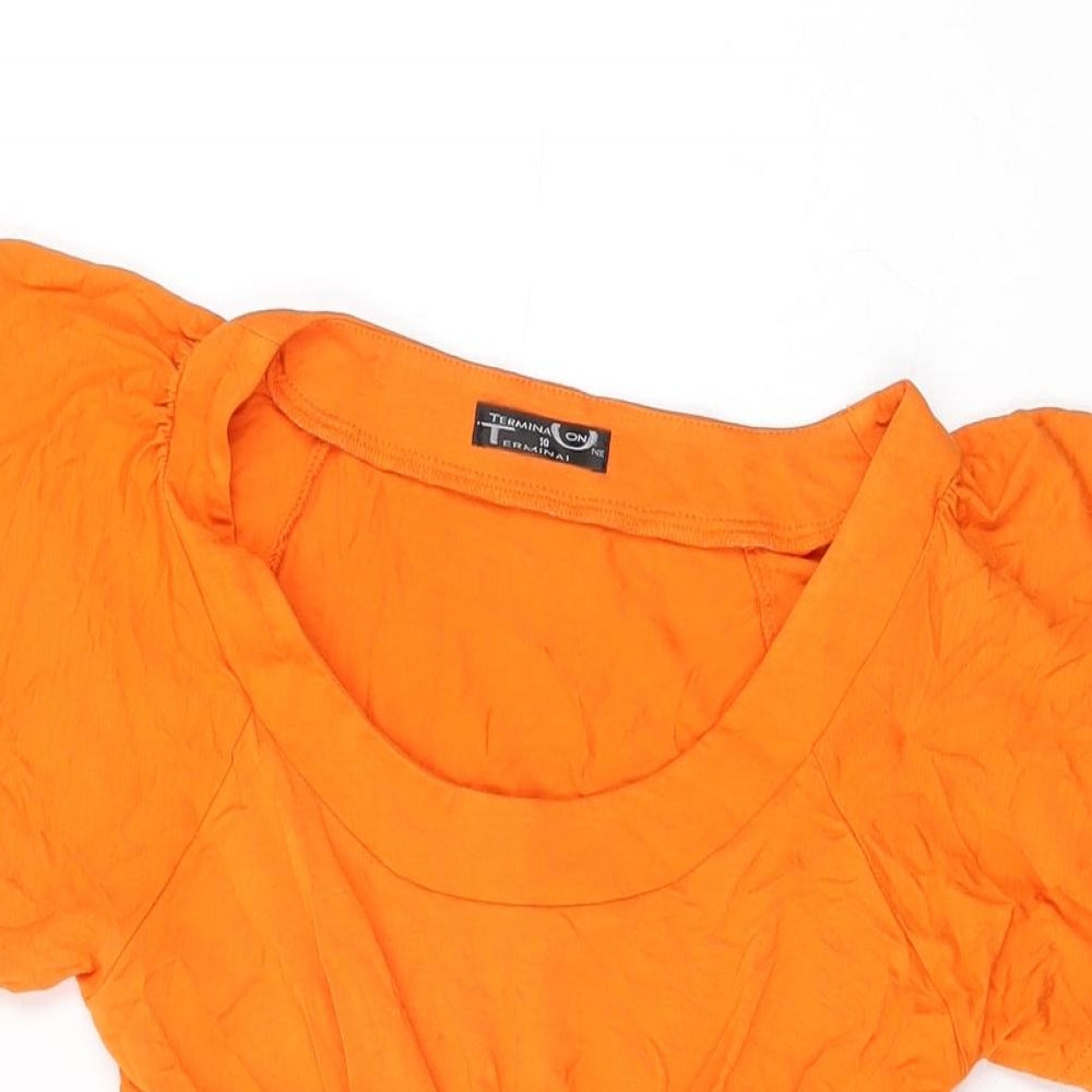 Terminal One Womens Orange Polyester Basic T-Shirt Size 10 Scoop Neck