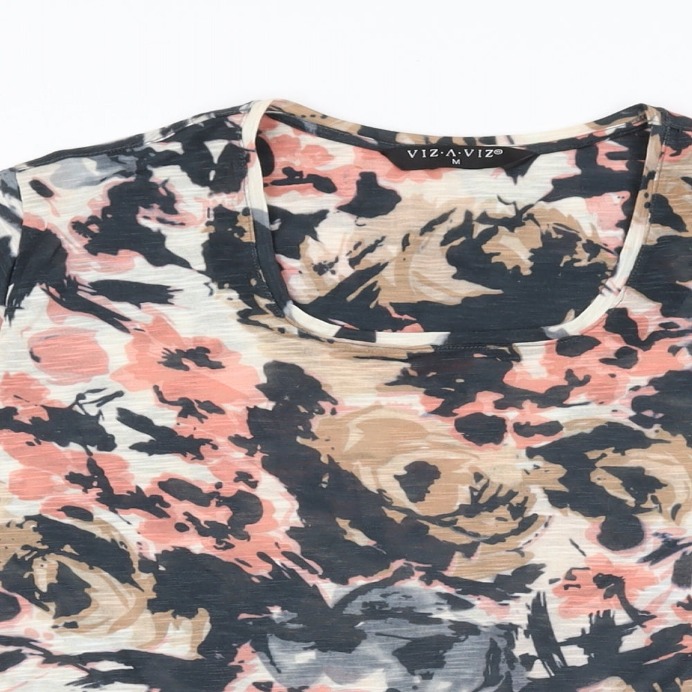 Viz-A-Viz Womens Multicoloured Floral Polyester Basic T-Shirt Size M Round Neck