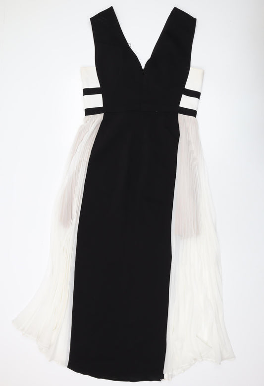 BCBGMAXAZRIA Womens Black Polyester A-Line Size 12 V-Neck Zip
