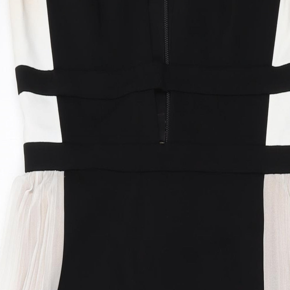 BCBGMAXAZRIA Womens Black Polyester A-Line Size 12 V-Neck Zip