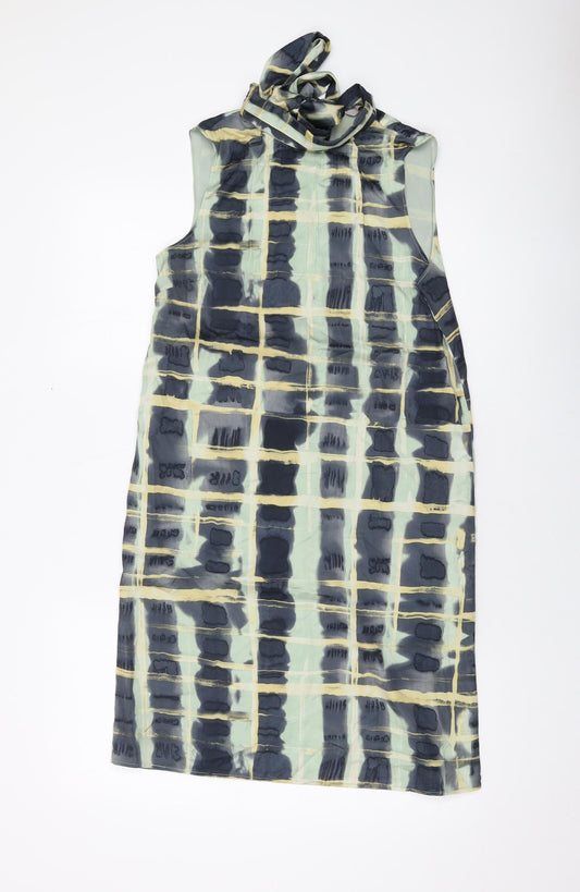 H&M Womens Green Geometric Polyester Tank Dress Size XS Mock Neck Tie