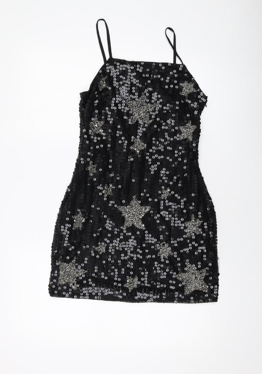Nasty Gal Womens Black Polyester Mini Size 10 Square Neck Zip