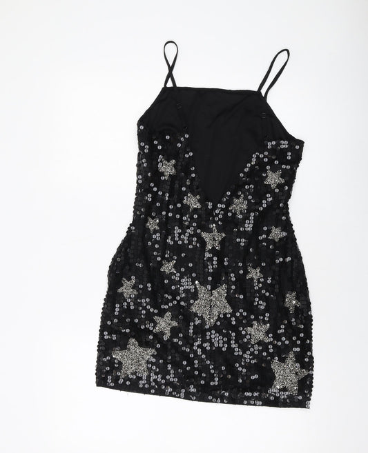Nasty Gal Womens Black Polyester Mini Size 10 Square Neck Zip