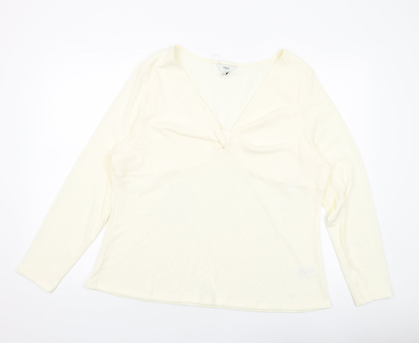 Marks and Spencer Womens Ivory Polyester Basic Blouse Size 24 V-Neck