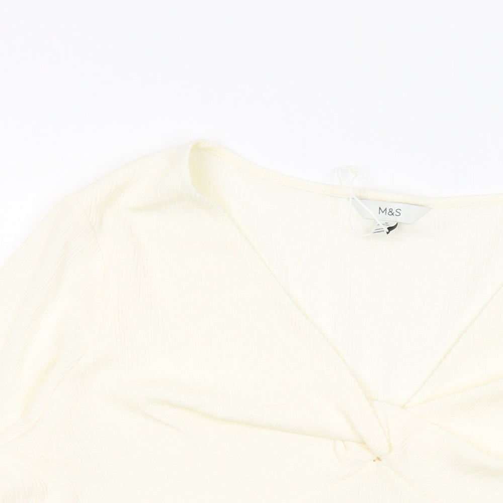 Marks and Spencer Womens Ivory Polyester Basic Blouse Size 24 V-Neck