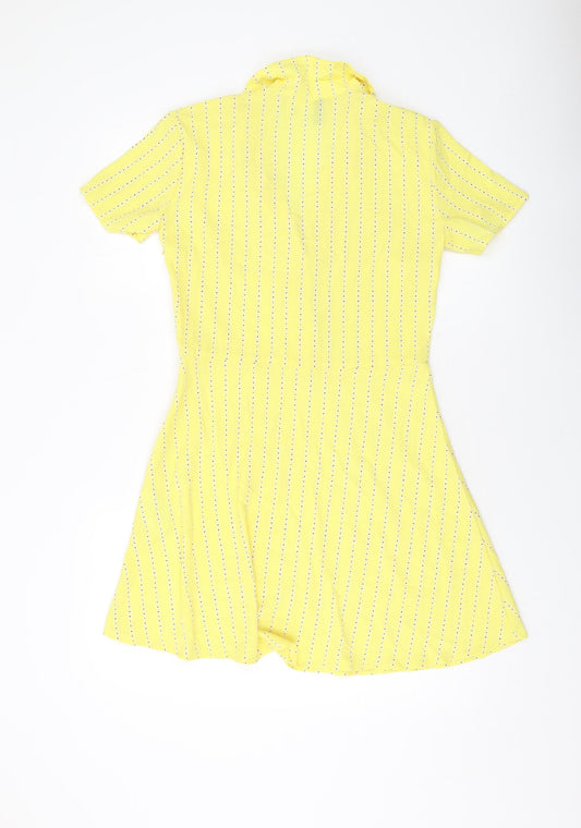 H&M Womens Yellow Geometric Polyester A-Line Size 10 V-Neck Button