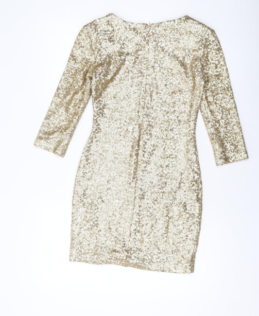 TFNC Womens Gold Polyester Mini Size S Round Neck Zip