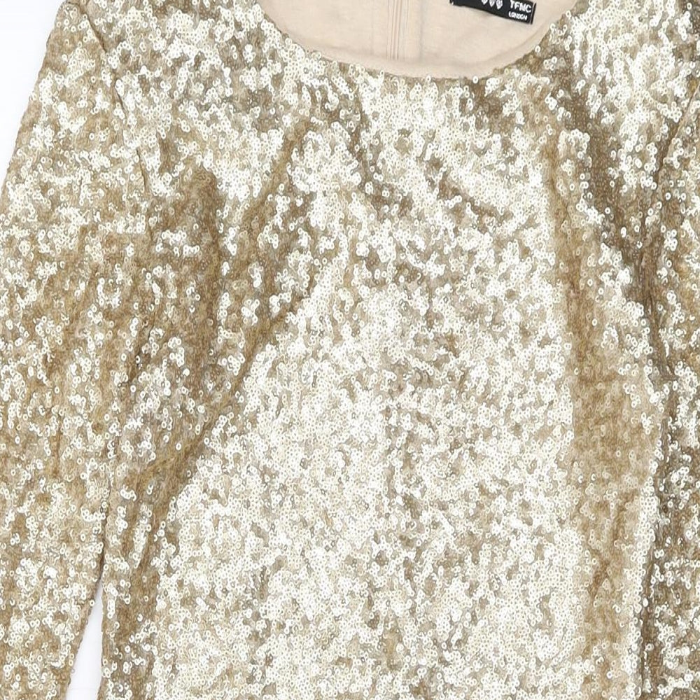 TFNC Womens Gold Polyester Mini Size S Round Neck Zip