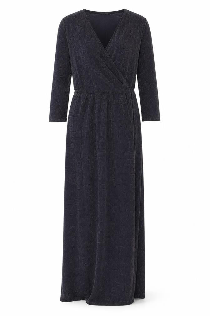 Front view of Club L women’s silver polyester maxi, size UK 8, v-neck pullover
