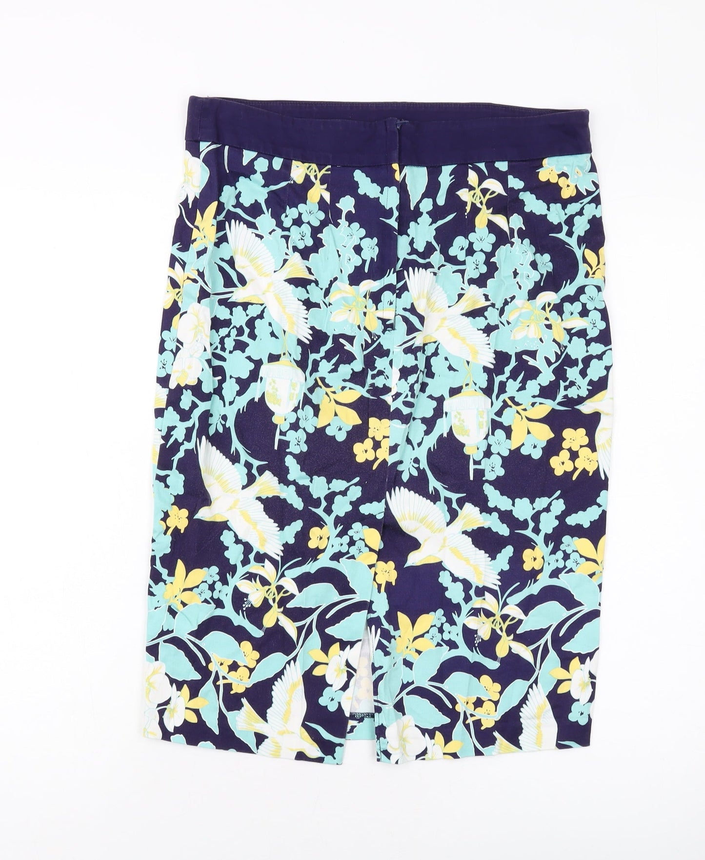 Dorothy Perkins Womens Blue Geometric Cotton Straight & Pencil Skirt Size 12 Zip