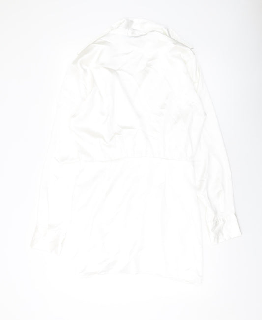 Zara Womens White Polyester Shirt Dress Size M Collared Zip