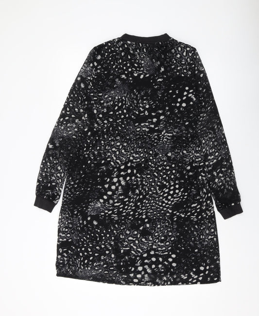 VERO MODA Womens Black Geometric Polyester A-Line Size XS Round Neck Zip
