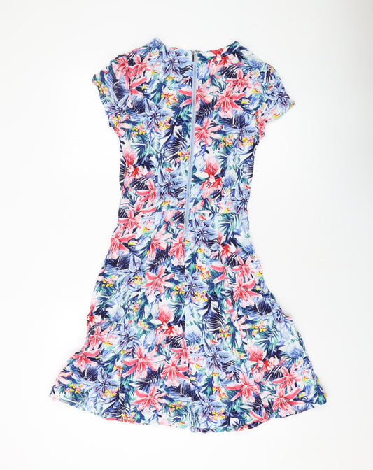 H&M Womens Multicoloured Floral Viscose A-Line Size 8 Round Neck Zip