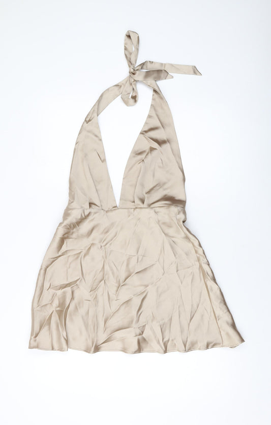 Zara Womens Gold Polyester Mini Size M Halter Zip