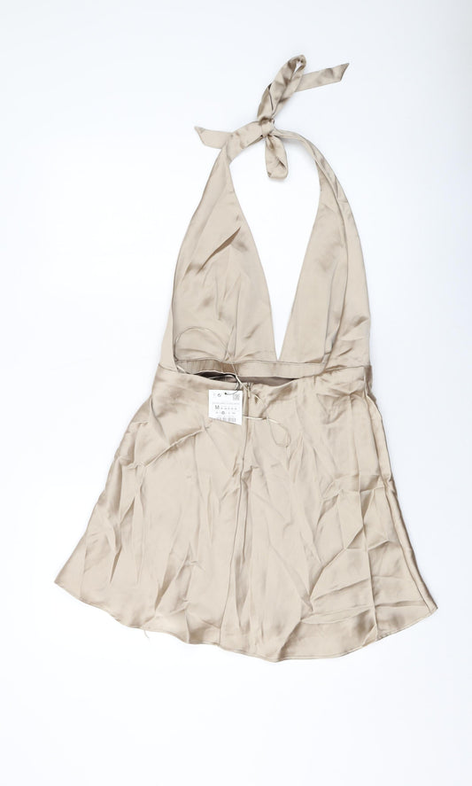 Zara Womens Gold Polyester Mini Size M Halter Zip