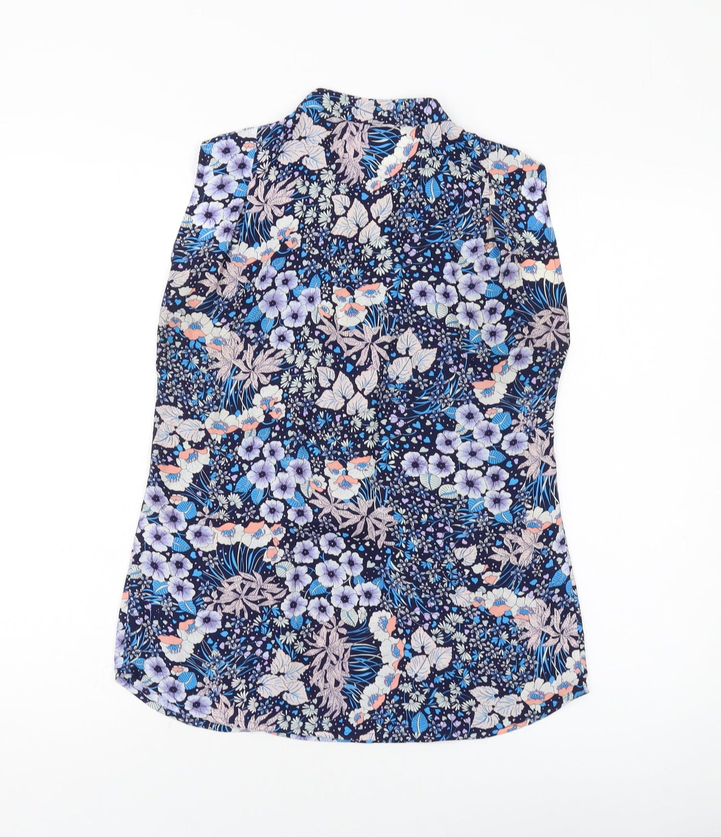 Warehouse Womens Blue Floral Polyester Basic Tank Size 10 Mock Neck