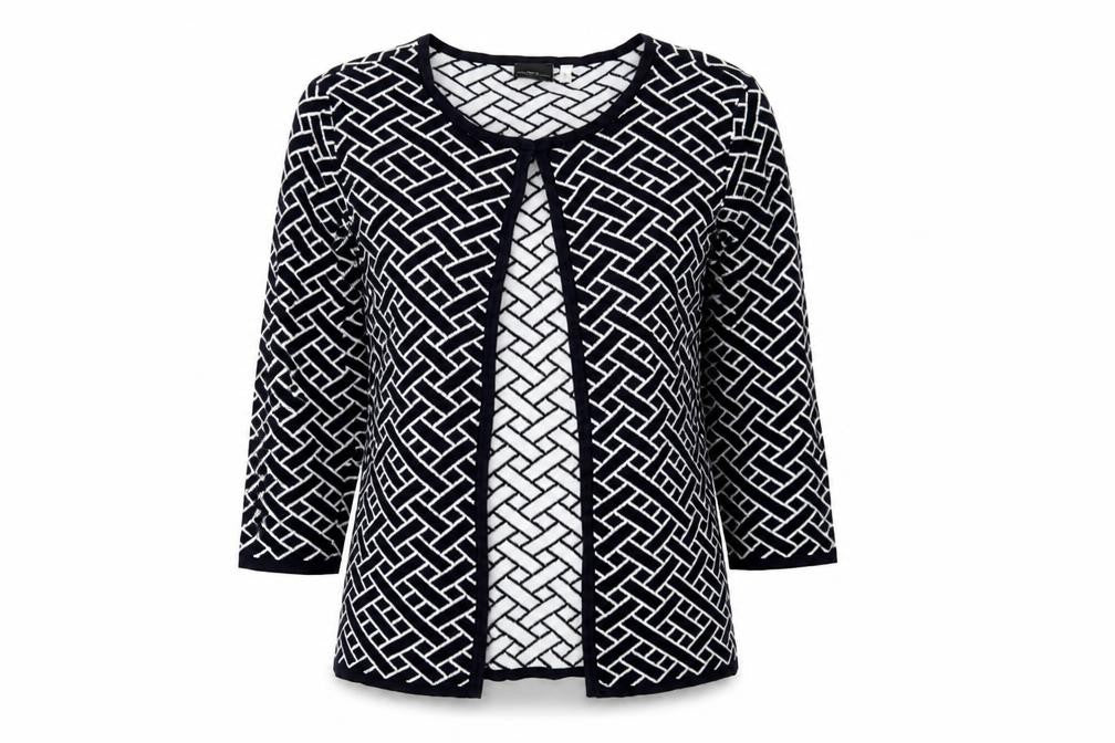 Your Sixth Sense Womens Black Round Neck Geometric Viscose Cardigan Jumper Size S