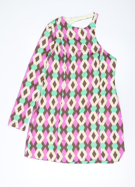 Zara Womens Multicoloured Geometric Polyester A-Line Size XL Round Neck Zip