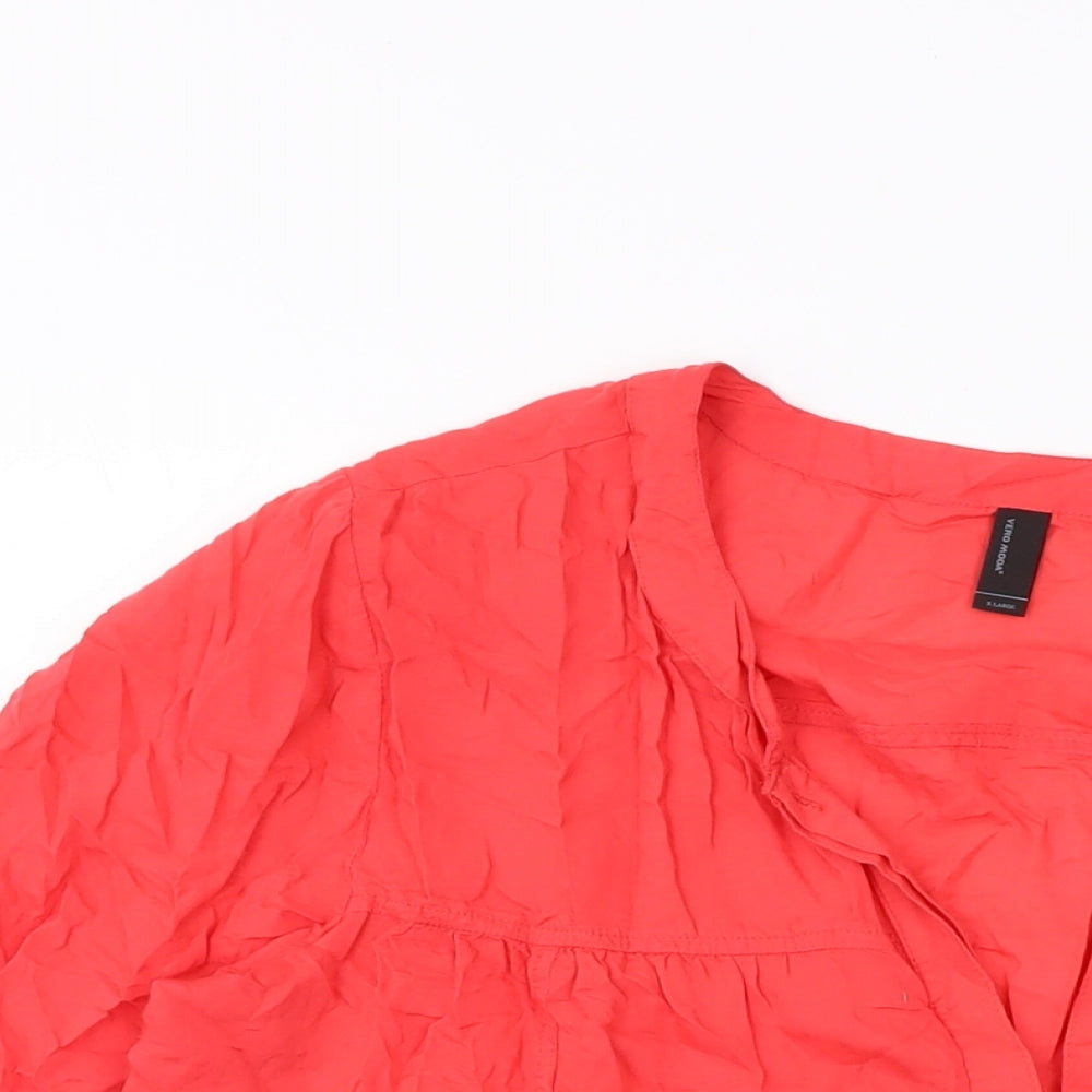 VERO MODA Womens Orange Viscose Basic Blouse Size XL V-Neck