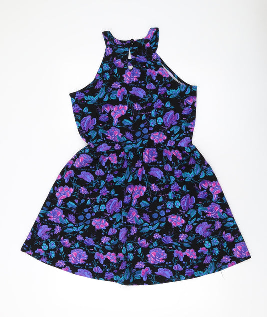 Pink Rose Womens Multicoloured Floral Polyester A-Line Size L Round Neck Button
