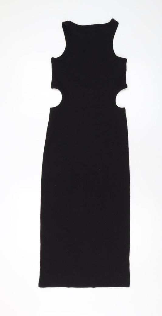Stradivarius Womens Black Polyester Bodycon Size S Round Neck Pullover