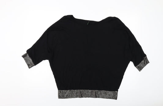 United Colors of Benetton Womens Black Viscose Basic Blouse Size M Round Neck