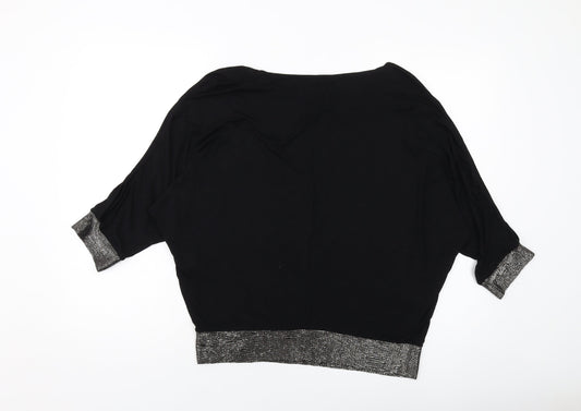 United Colors of Benetton Womens Black Viscose Basic Blouse Size M Round Neck